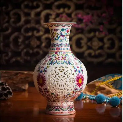 Antique Jingdezhen Handicraft Ceramic Vase Chinese Pierced Hollow Vase Wedding Gifts Home Furnishing Decoration Craft Articles