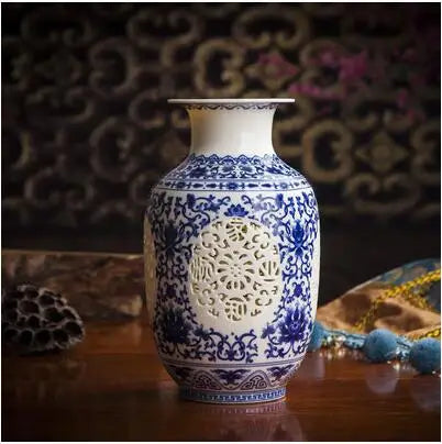 Antique Jingdezhen Handicraft Ceramic Vase Chinese Pierced Hollow Vase Wedding Gifts Home Furnishing Decoration Craft Articles