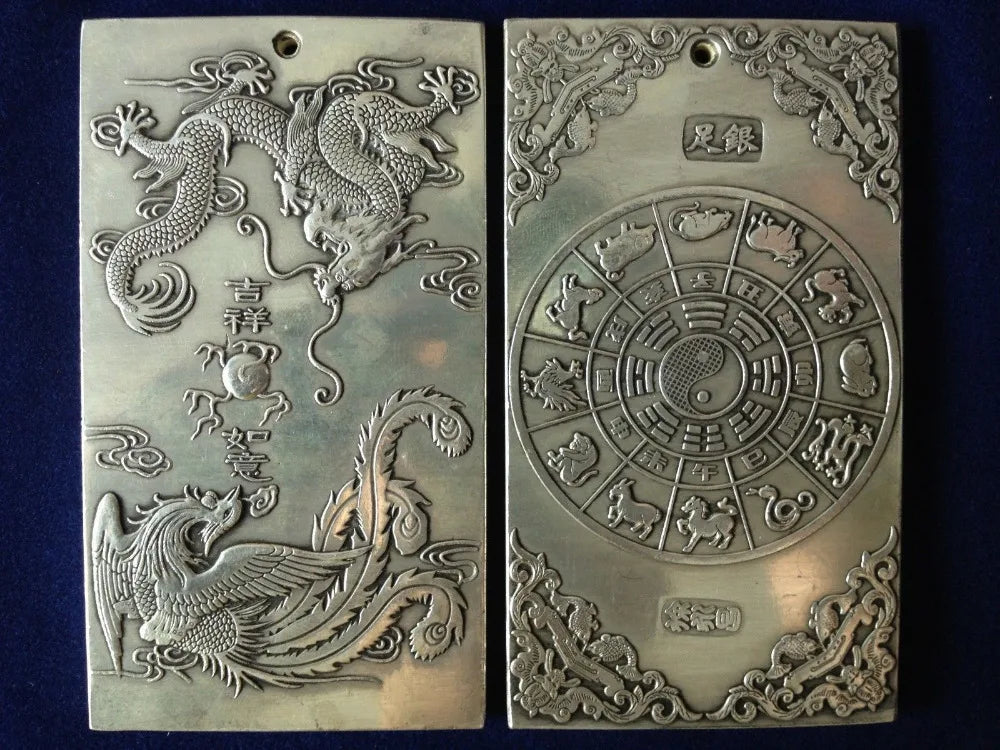 Chinese tibet Silver Ssangyong tibet Silver Bullion thanka amulet necklace pendant metal handicraft