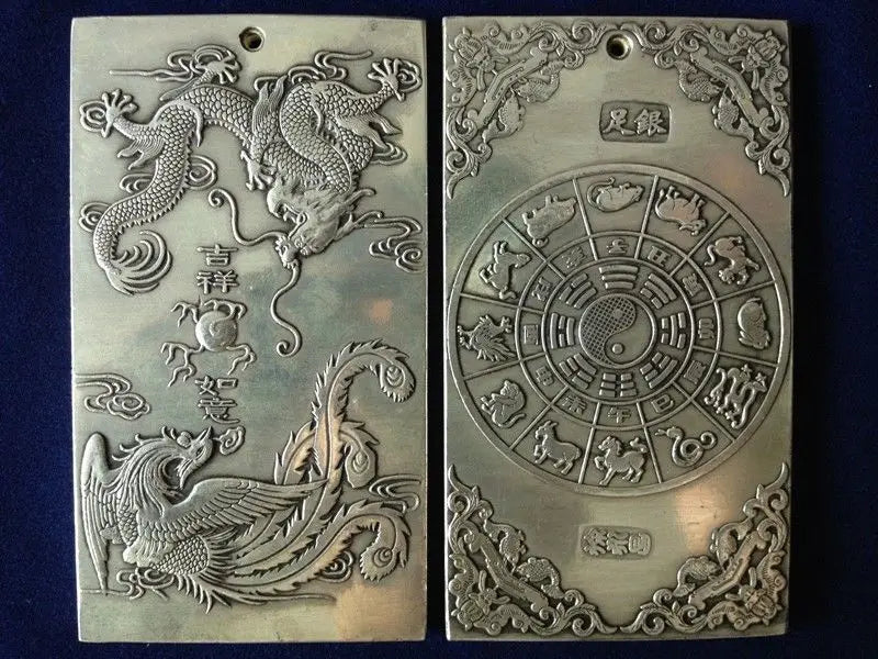 Chinese tibet Silver Ssangyong tibet Silver Bullion thanka amulet necklace pendant metal handicraft