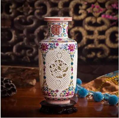 Antique Jingdezhen Handicraft Ceramic Vase Chinese Pierced Hollow Vase Wedding Gifts Home Furnishing Decoration Craft Articles