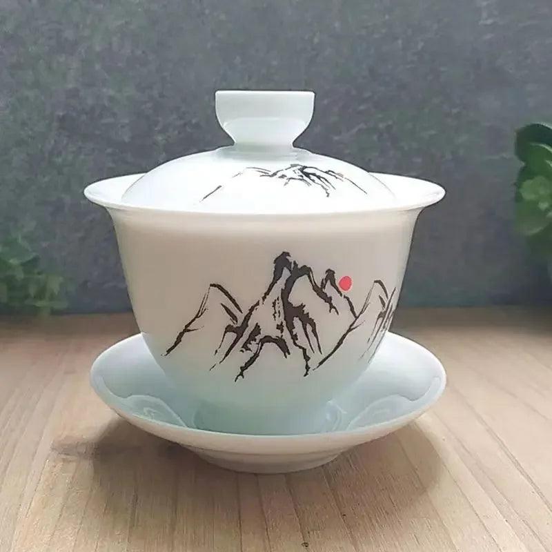 Ceramic Gaiwan jingdezhen Chinese Kungfu Teaset Three talents Tea Bowl Large Teacup Saucer Set Home tea maker Tea ceremony Gift