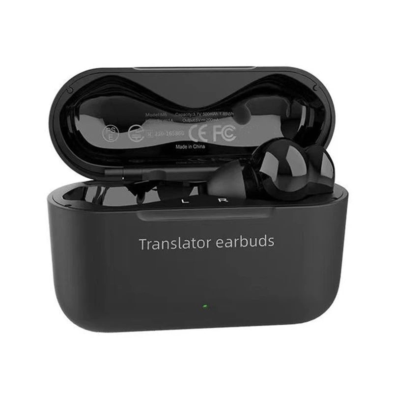 M6 Mini Translation Headset 127 Languages Translation Smart Voice Translator Wireless Bluetooth Translation Headset Black