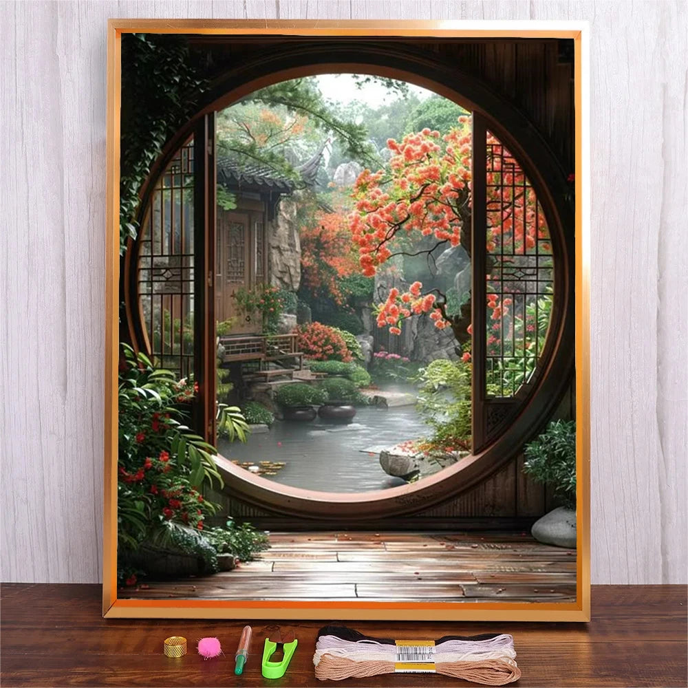 Landscape Patterns Cross Stitch Kit Package Handicraft Needlework Kits Cotton Thread Embroidery Full Printed Chinese Building